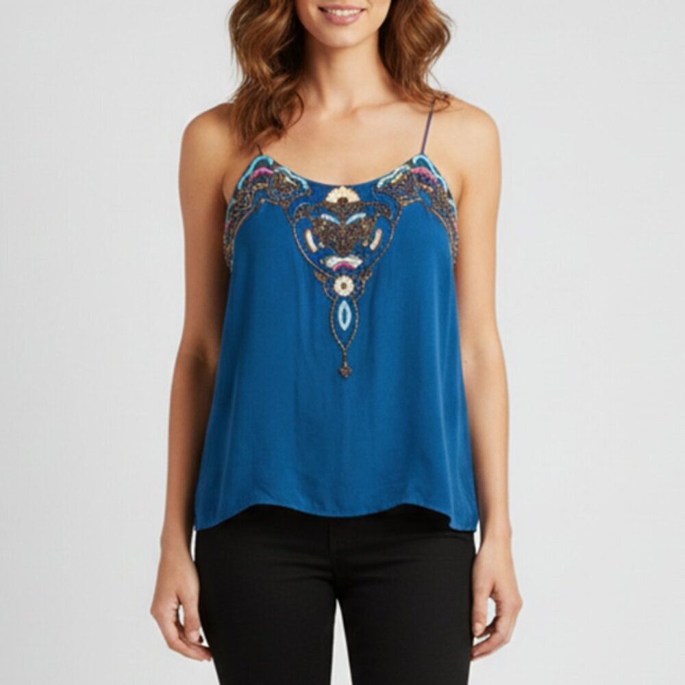 Matthew Williamson Beaded Blue Sleeveless Tank Top Size 8 Small b113